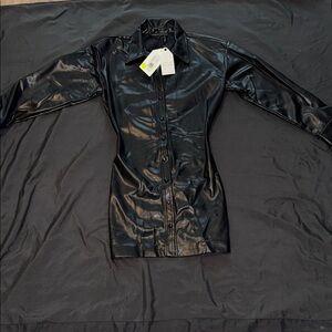 English Factory Shiny Black Leather Jacket